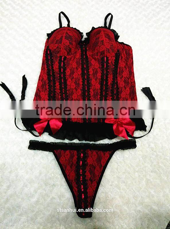 Extreme shiny sexy hot image lady fancy black lace trim red lingerie/night wear