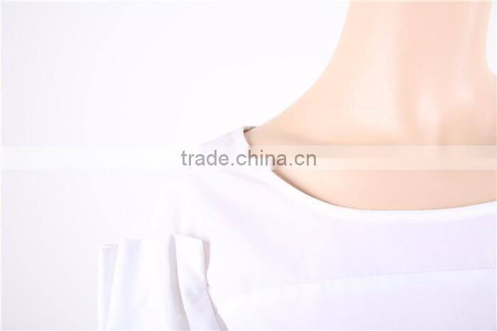 short sleeve casual white women plain blouse designs with pleated hem