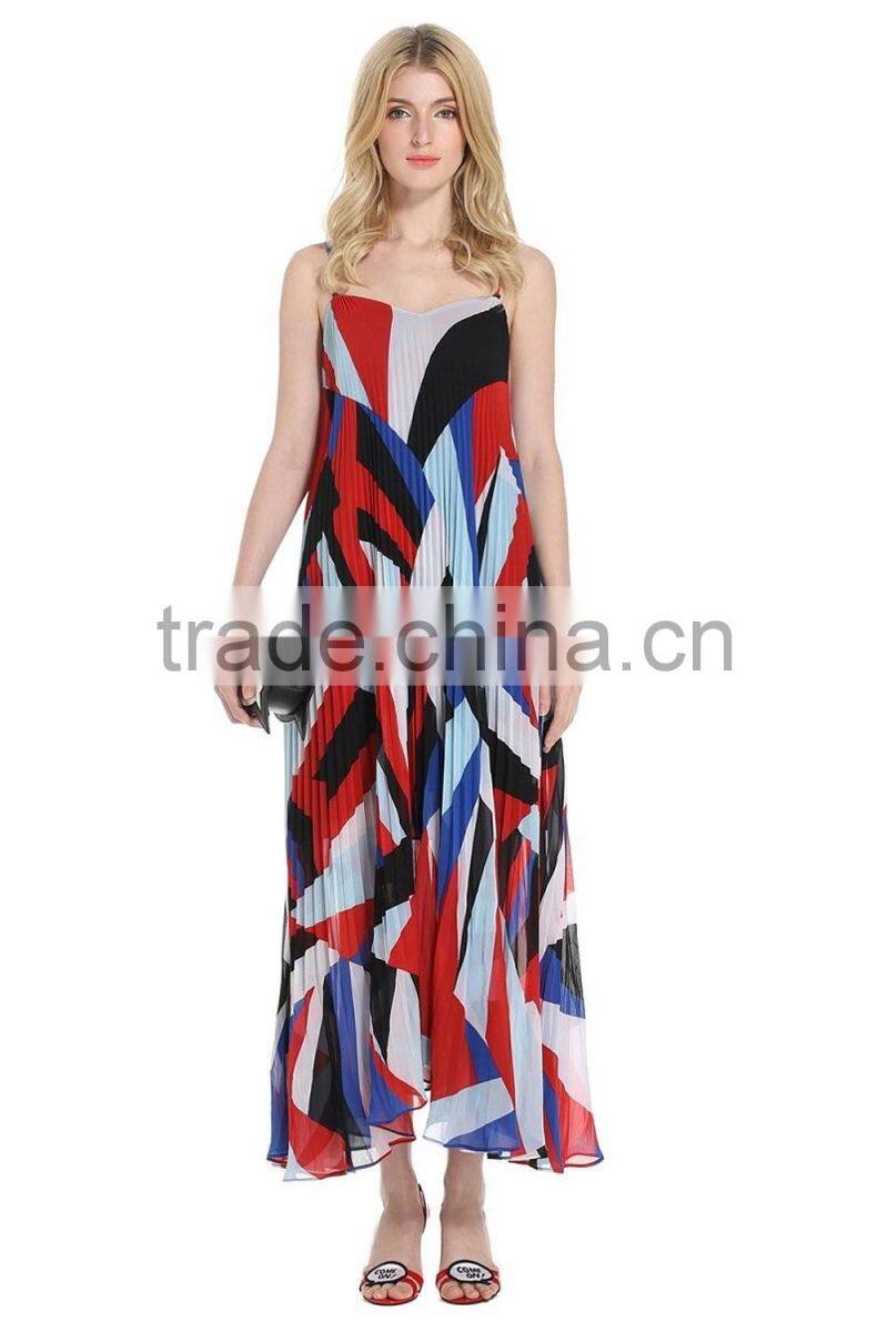 Gilrs popular frilly spaghetti strap loose casual summer long dress