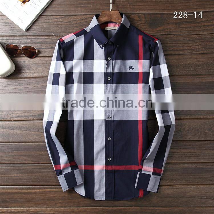korean style free size plaid pattern slim fit shirt design for men