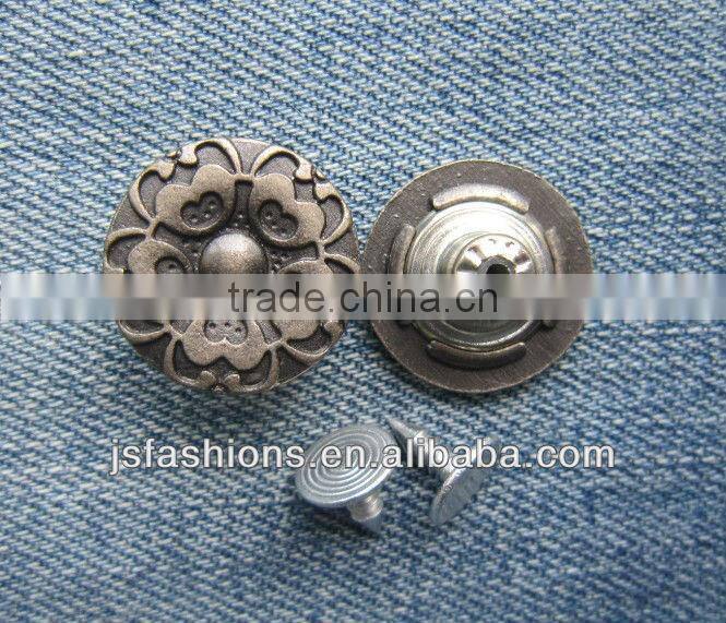 High quality new flower shape alloy shank jeans button with competitive price