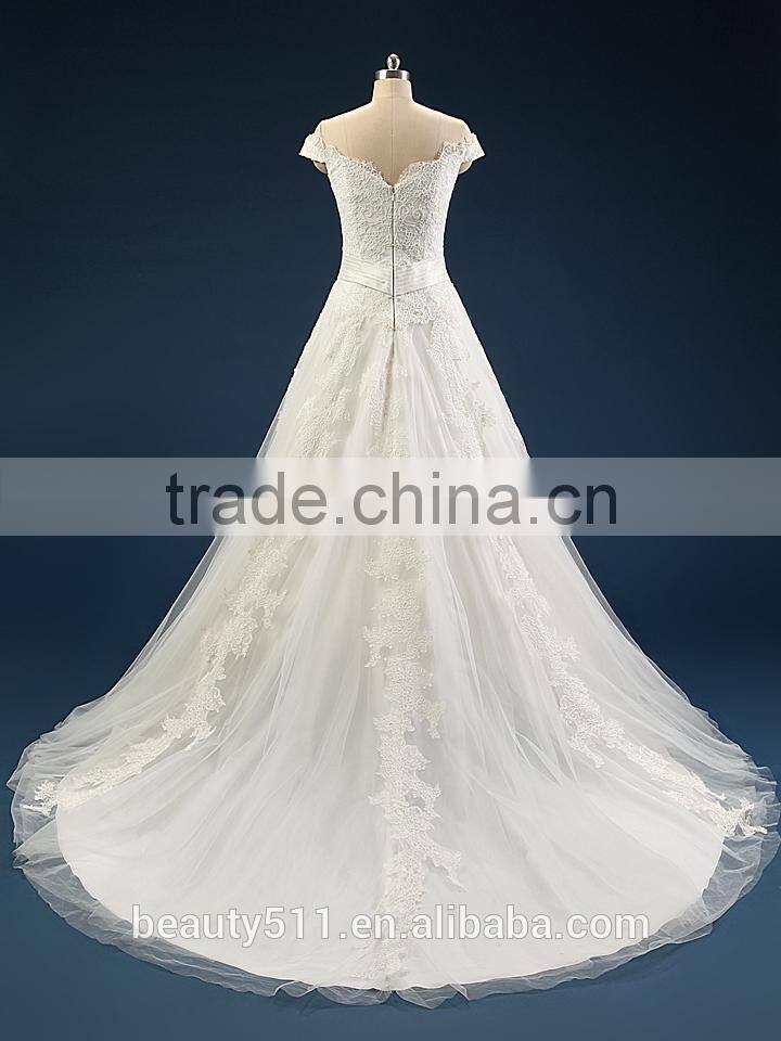 Wholesale 2017 Wedding dress Elegant A-line Sweetheart Cap Sleeve Tulle with lace wedding gown bridal dresses F106