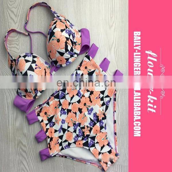2017 High Quality Sexy Floral Print High Waist Bikini Set
