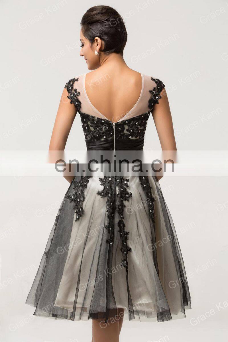 Grace Karin Cap Sleeve Gray Elegant Short Prom Dress CL007581