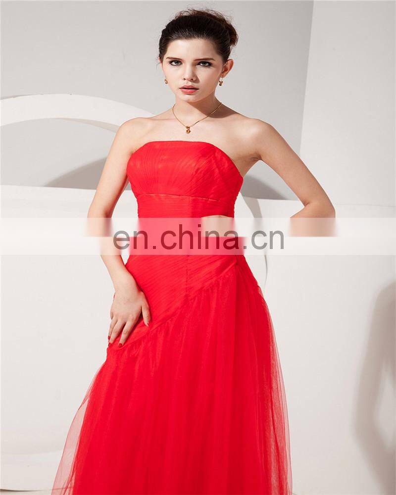 Red Evening Gowns Tulle Strapless Floor Length Lace-up Mother Of The Bride Dress With Jacket