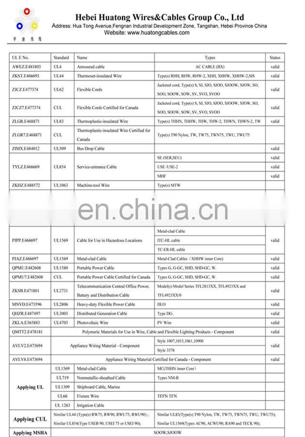 Service Entrance Cable 600V Single Conductor Use-2 Meeting UL 854 Requirements Power Cable
