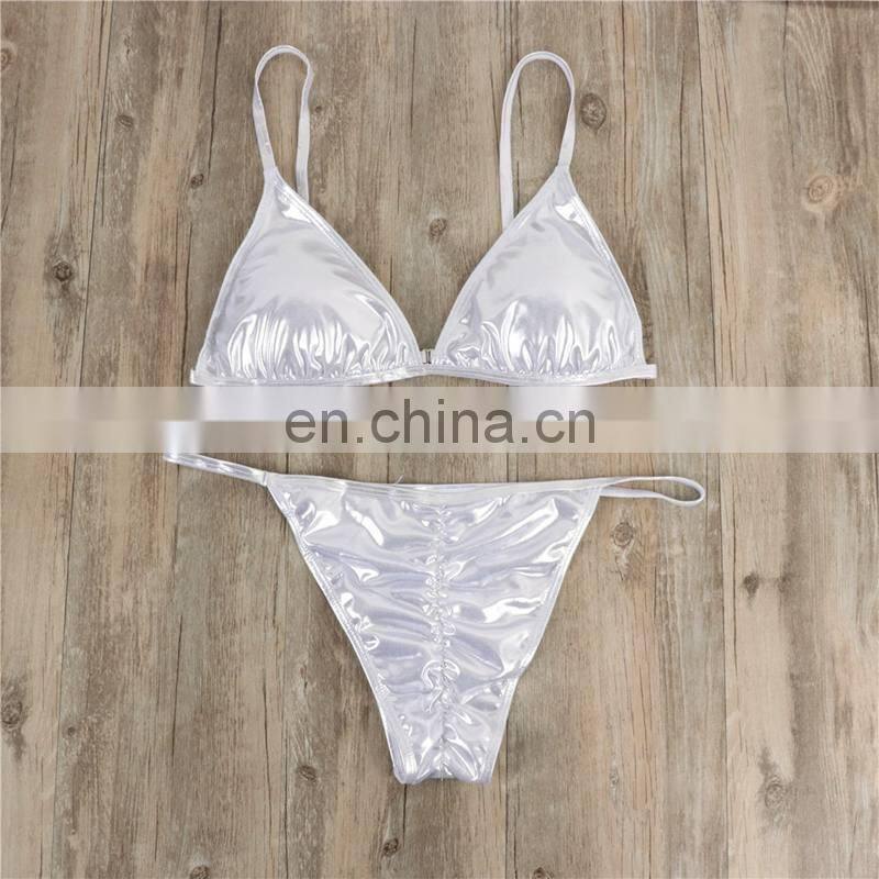 New Gold-stamped Bikini Sexy Pure-color Lady's Split Swimming Suit with Brassiere Cushion