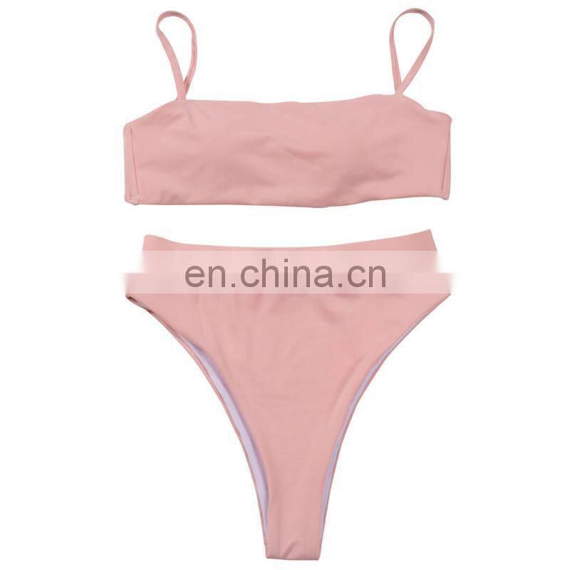 Hot Badpak Bikini Mujer 2019 Leopard Bandeau Bikini High Waist Swimsuit Separate May Neon Swimwear Female Women's Swimming Suit