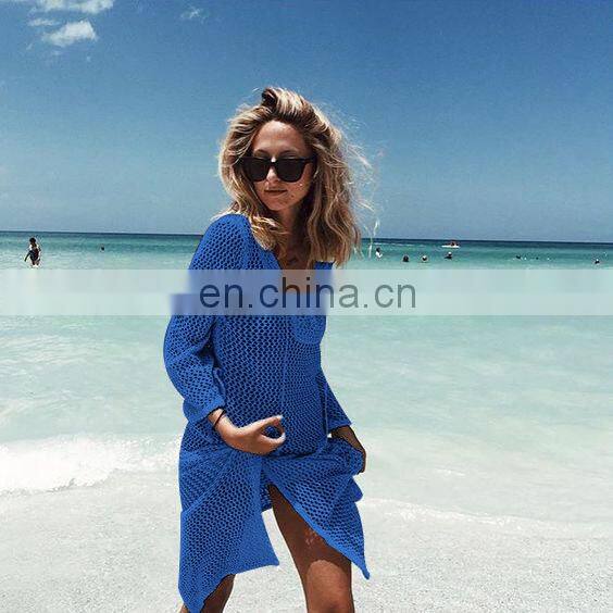 Beach Cover Up Mesh Swimwear Crochet Saida De Praia hollow Swimsuit Summer Dress Womens Lace Bathing Suit Cover-Ups pareo
