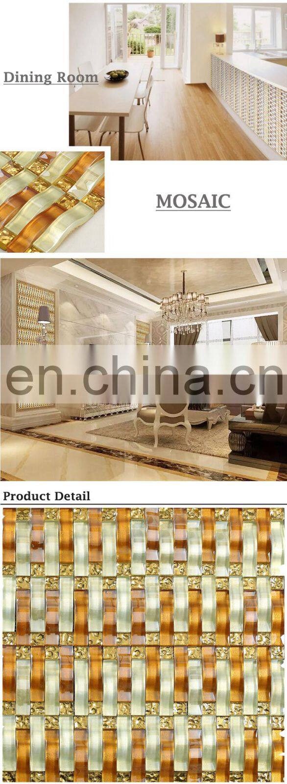 Ripple series gold 3d waves backsplash glass wall mosaic tile