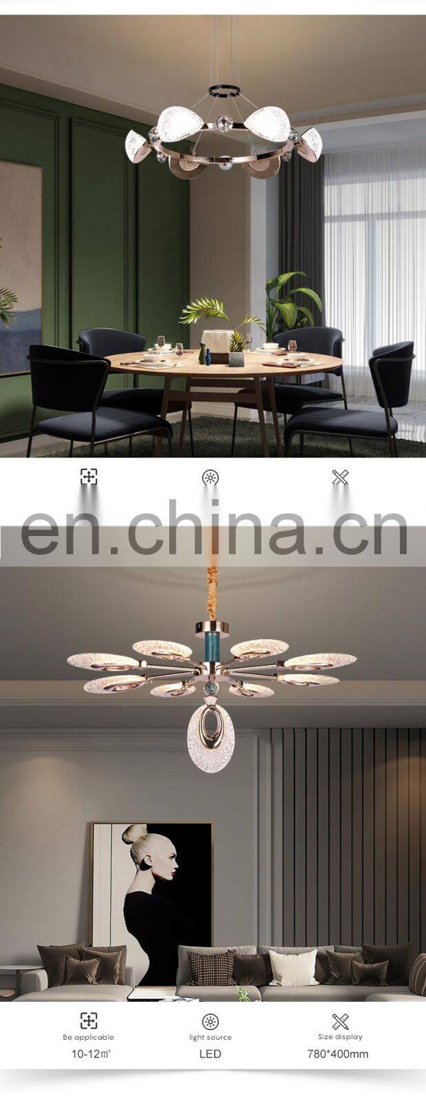 Wholesale Luxury Decoration Iron Acrylic Gold White Modern Living Room Bedroom Indoor LED Pendant Lamp