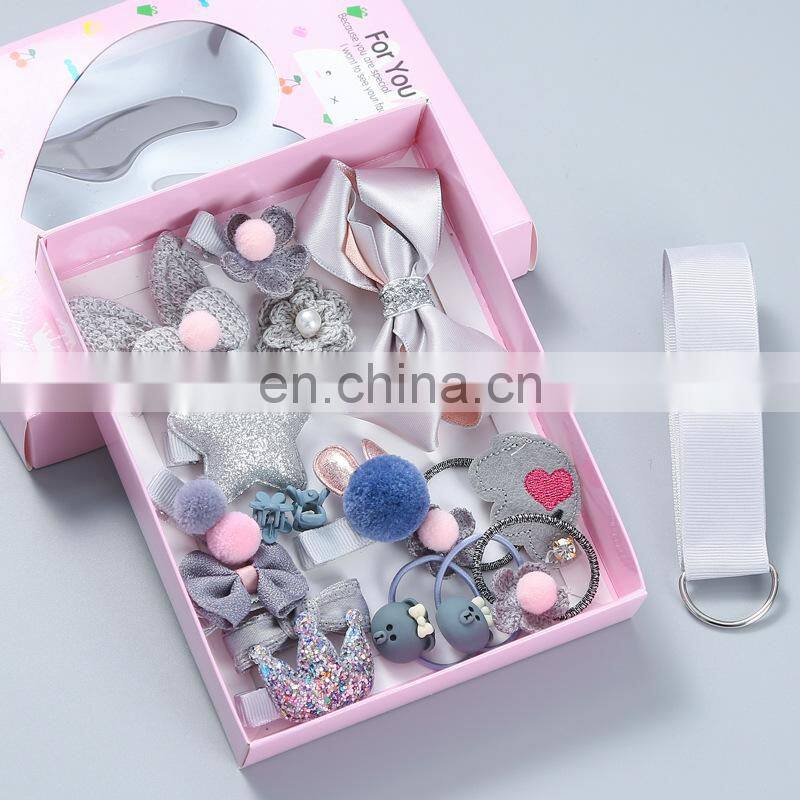 18 Piece hair clip set Cute Hair Accessories Girl headwear Bow Flower animal Hairpins hair band cartoon Elastic Headdress Gift