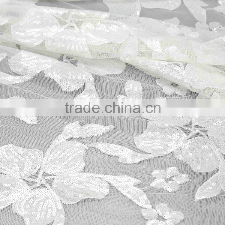 Sale high quality factory latest embroidery designs wholesale sequin 100% polyester mesh fabric