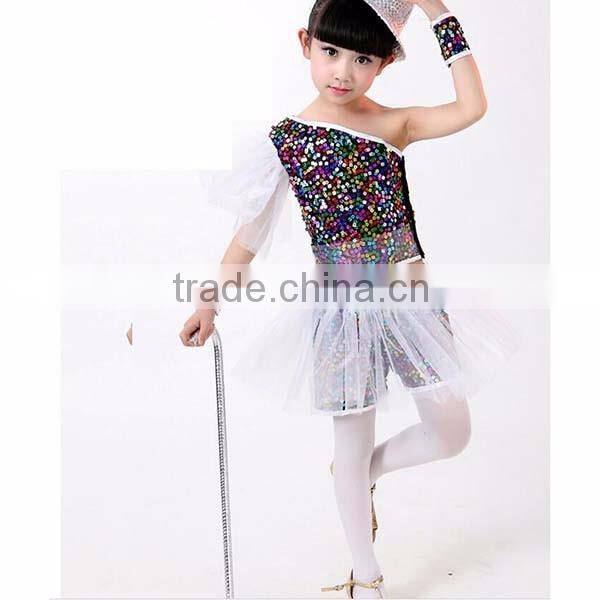 2016 Wholesale colorful Kids Girls Jazz Dance performance Costume fashion sequined Children Performance ballroom dancing dresses