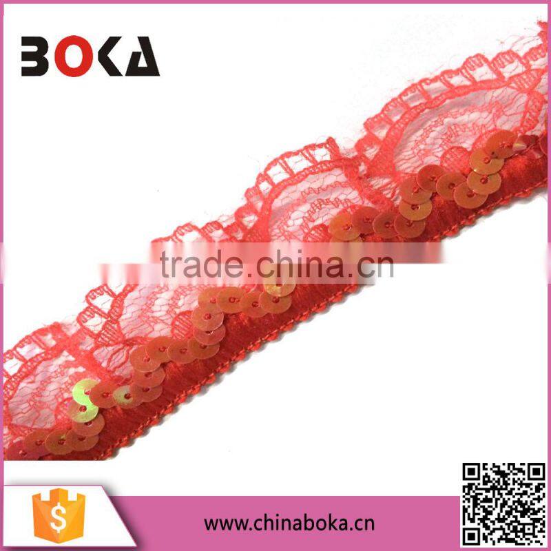 BOKA wholesale red 1.1 inch sequin lace trim factory direct sale
