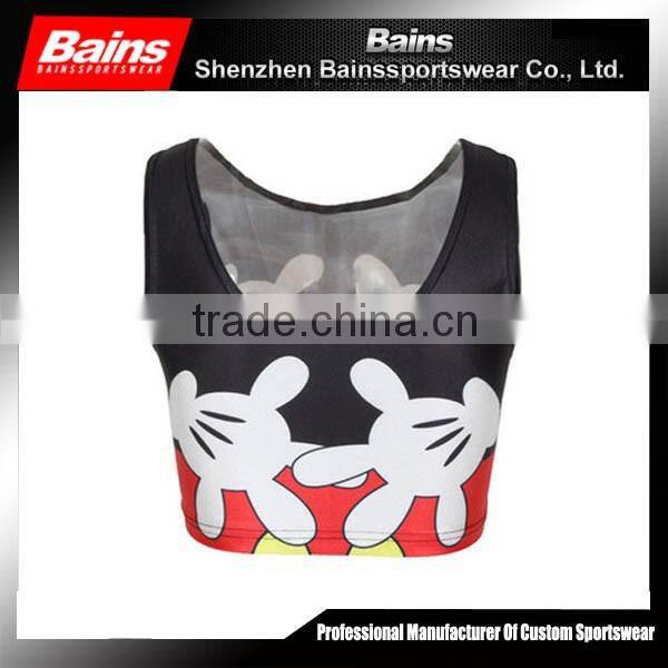 Custom sublimated ladies crop top plain,white and black crop tank top