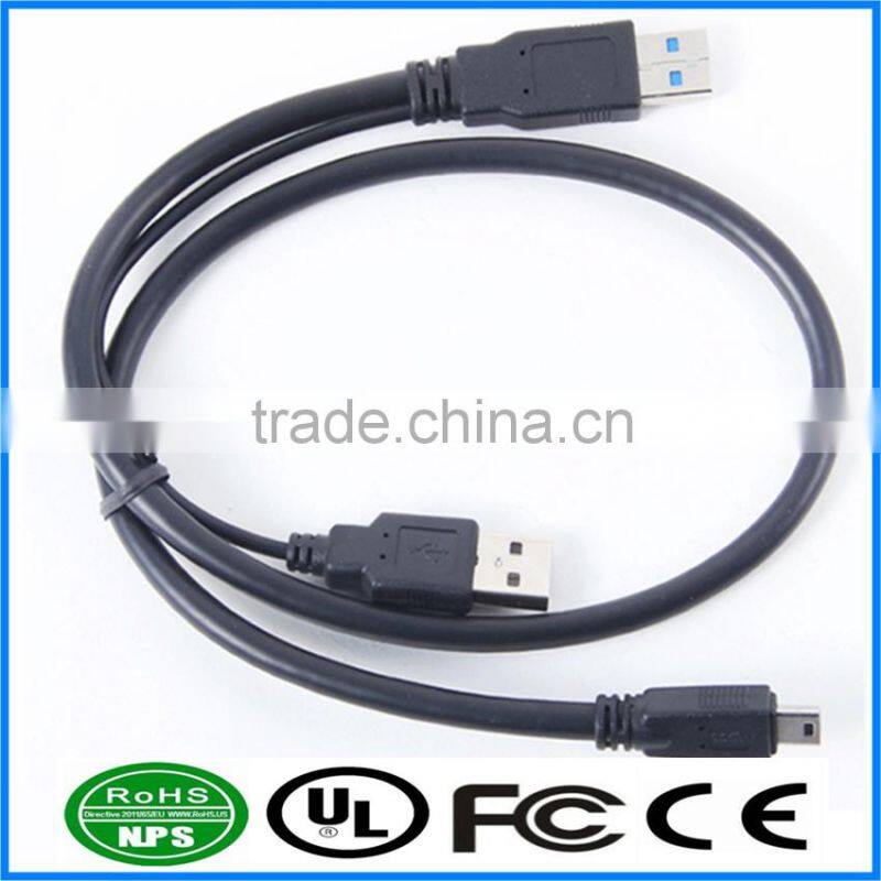 Dual SB3.0 USB2.0 MiniB Datawire Extension Adapter Cable Splitter For Mobile PC Portable Hard Disk Drive