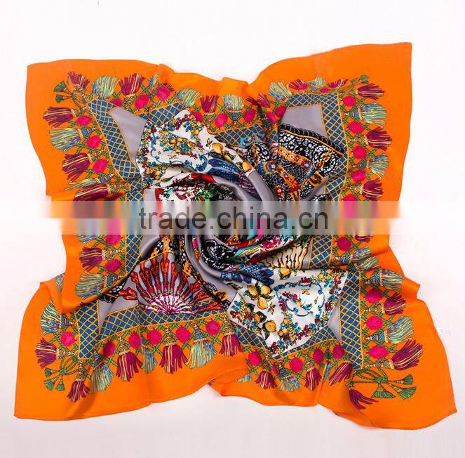 110*110cm women's digital printed crepe satin large square silk scarf ,fashionable hijab scarf