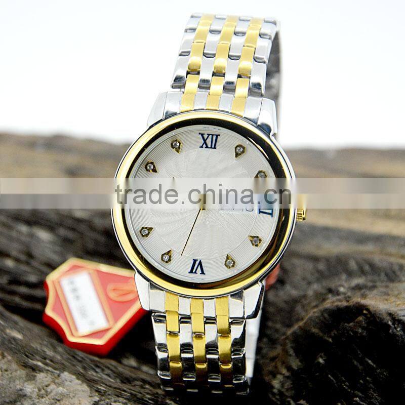 2015 new design stainless steel watch genuine leather strap watch