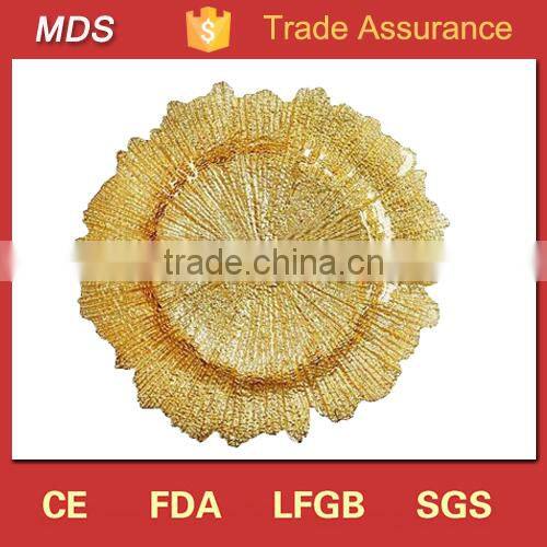 Decoration reef flora gold glass charger plates for wedding