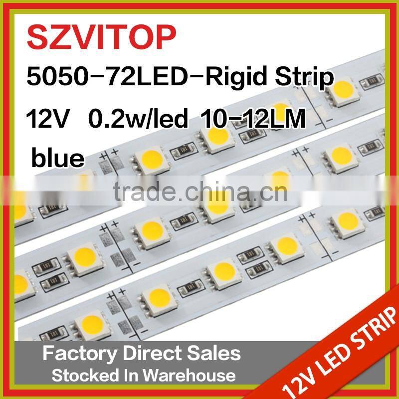 SV Dc 12V LED STRIP Super Bright 5050 72LEDs Rigid Strip BLUE Imported chip Light Non-waterproof 12mm Width PCB 36W