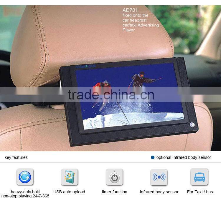 FlintStone 7 inch mini size taxi video display, small size cab digital panel player, car advertising video