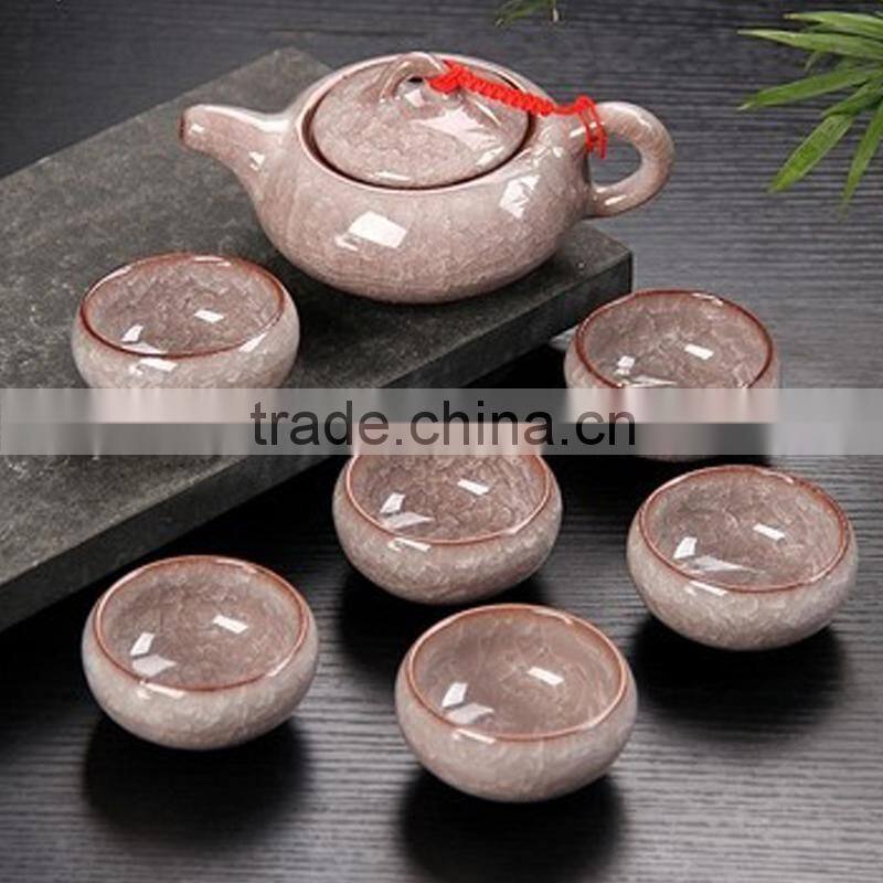 Wholesale premium ceramic teapot environmental protection pottery tea set ice cracked teaset 1 teapot 6pcs tea cup