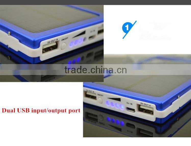 rear capacity 10000mah portable dual usb solar power bank