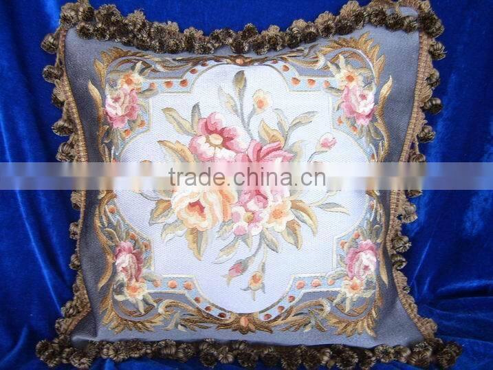 Polyester rural embroidery flower cushion cover with tassel