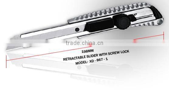 18mm Snap Off Blade Aluminium Alloy retractable slider with auto lock cutter knife
