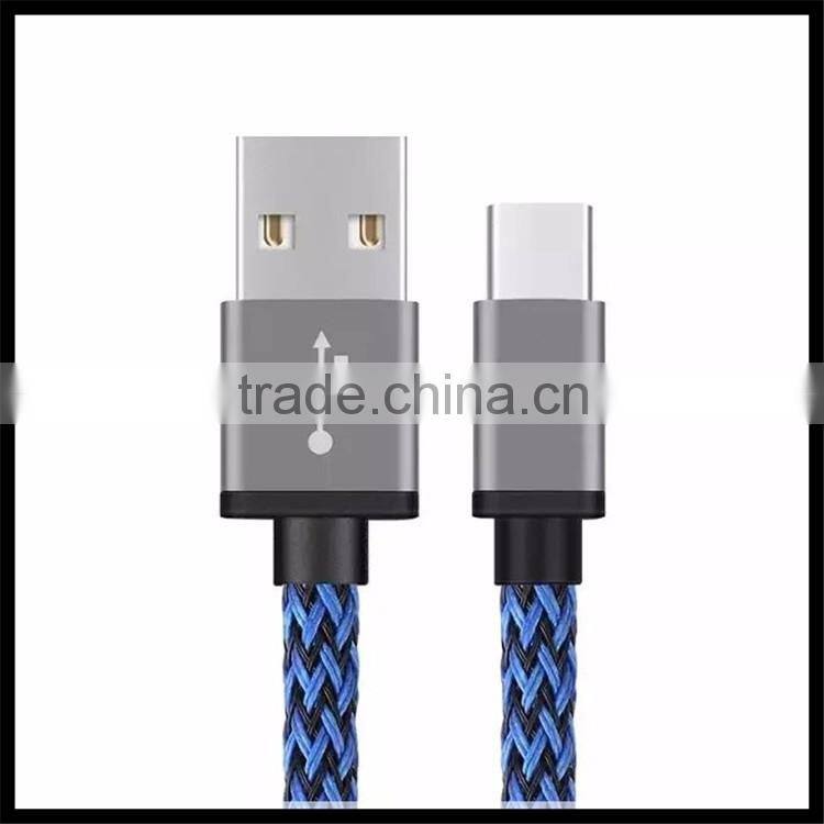 2016 Quick Charge Braided Aluminum Alloy Data Line Type-C to USB 2.0 Cable