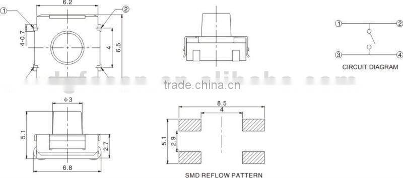 6x6mm 4pin Push Button Switch TS-1302