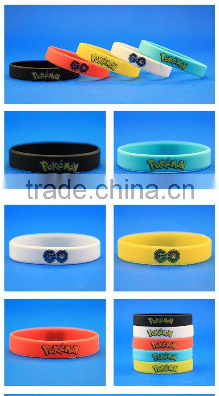 Pikachu Pokemon go Wristband Silicone Promotion Gift Filled Color Bracelet silicone rubber wristband
