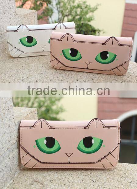 Cute cat women long model owl purse leather wallet case