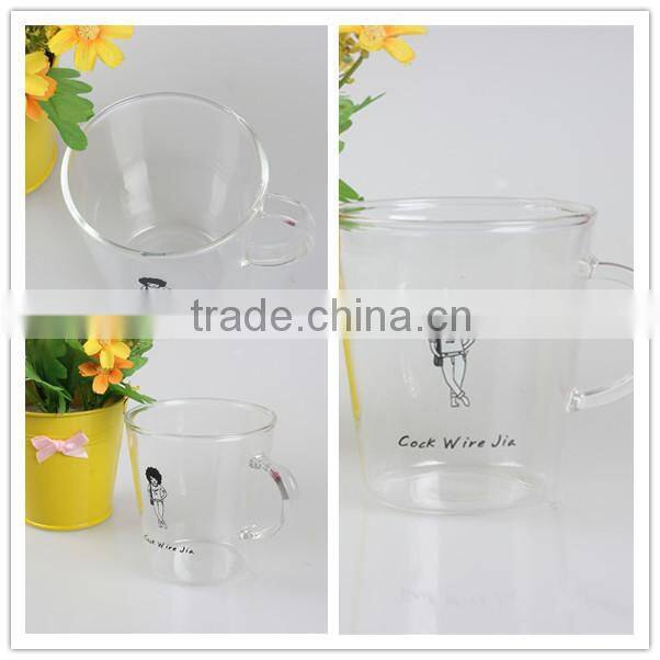 Coffee,Tea,Milk,Beverage Drinking Clear Cute Pattern Heat Resistant Pyrex Glass Tea Cup With Handle