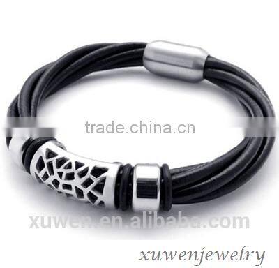 faux leather bracelet with stainless steel charms