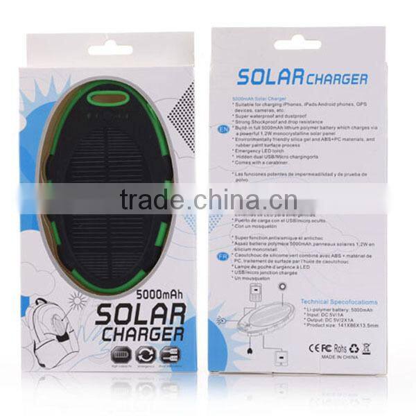 Universal Round Mini 5000mah Waterproof Solar Power Bank for Phones