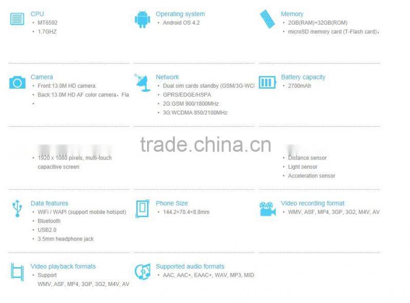 2014 Newest 5.3 Inch NFC OTG THL T100 3G MTK6592 Octa Core phone 2G 32GB