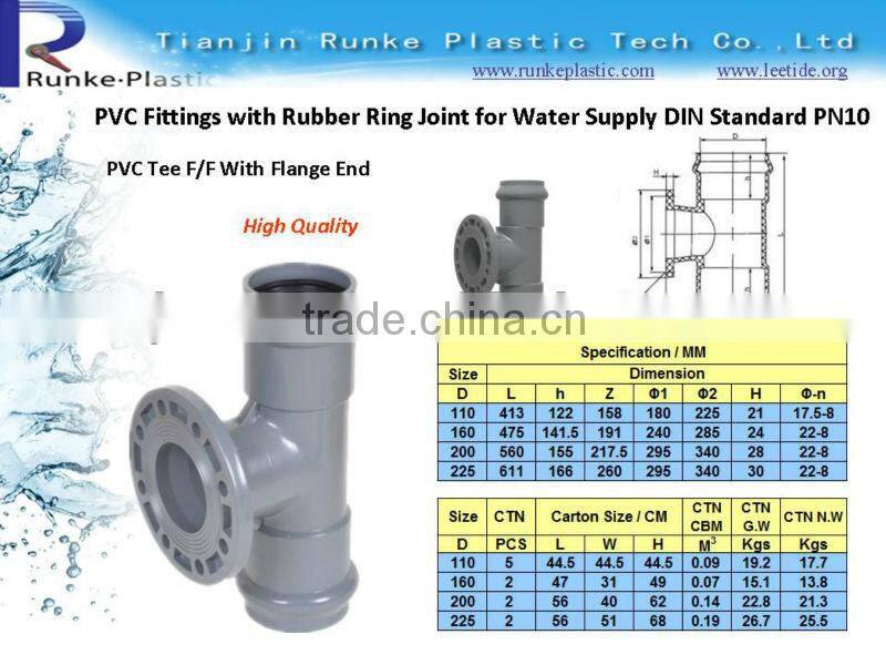PVC Pipe Fittings with Rubber Ring Joint for Water Supply