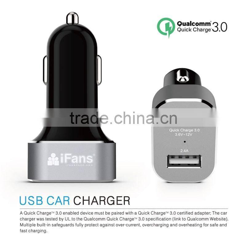 Factory offer Quick Charge 3.0 Car Charger 2 Port 30W Aluminium Rohs CE