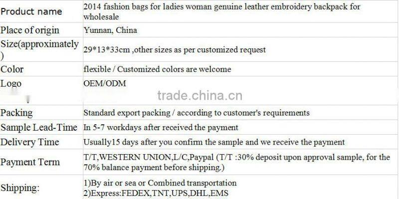 New fashion bags for teens woman genuine leather embroidery backpack for wholesale
