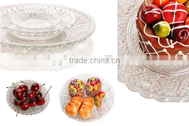 glass dinner plate with heart design for salad