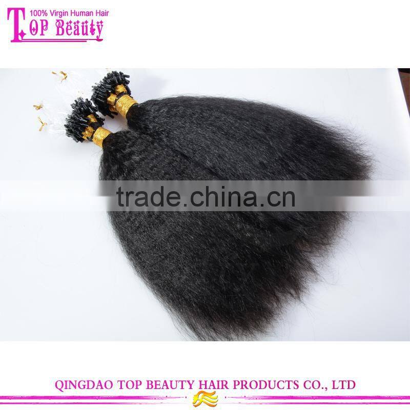 Top quality kinky straight hair extension 100% unprocessed human virgin brazilian micro ring loop hair extensions