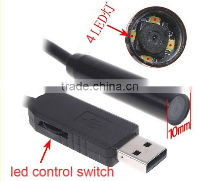Portable diameter10mm Cable length 7m Waterproof snake hard wire driver usb endoscope camera