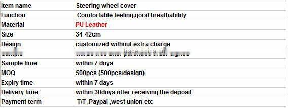 Car Accessories Auto PU Leather Steering Wheel Cover for Cars