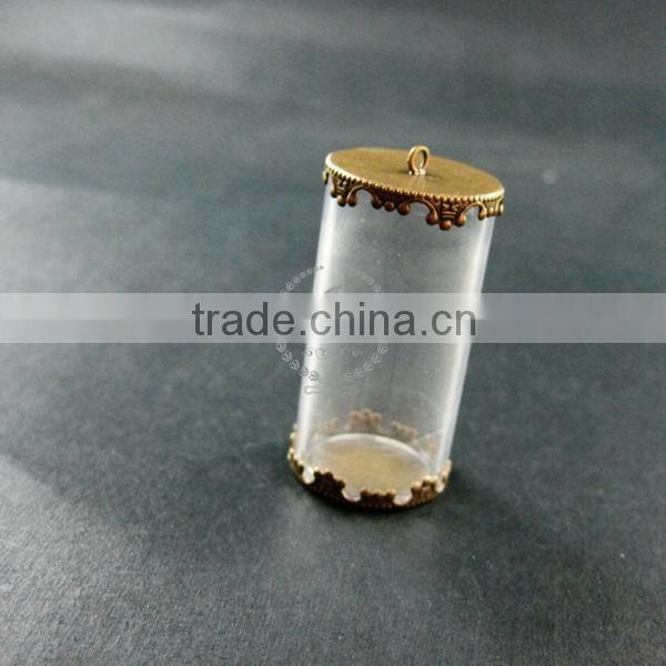 40x20mm vintage style round glass tube dome in bronze antiqued bezel tray DIY wish vial pendant charm supplies 1810284