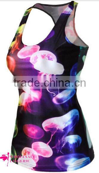 Cheap ladies tank top Black Sexy Womens Jellyfish Printed Cute Tank Top BX112