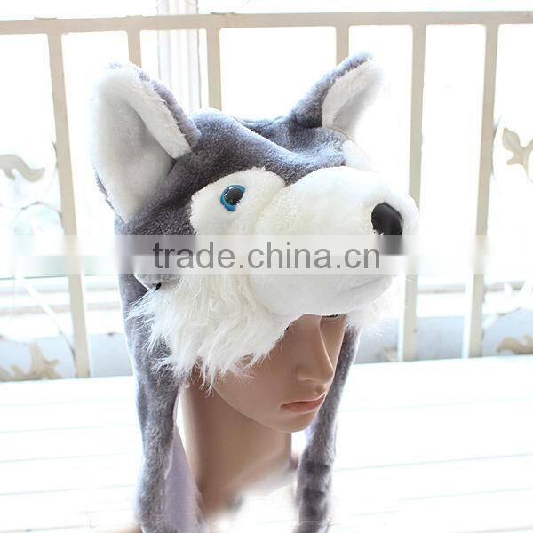 Promotion Customized Logo Winter Plush Hood Kids Dog Husky Animal Hat