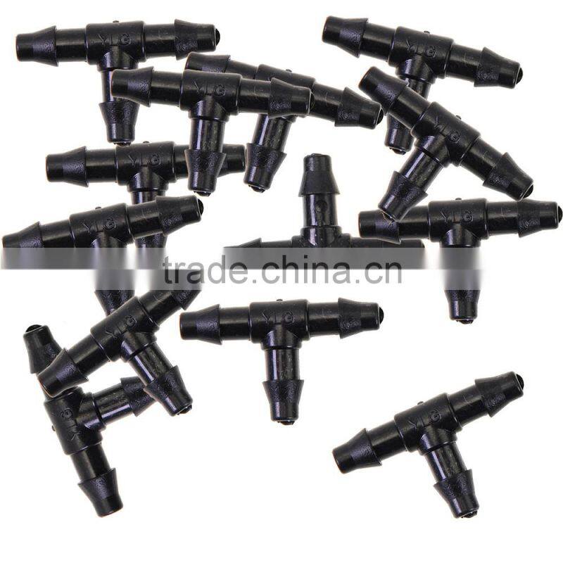 50 Pcs 1/4" Barbed Hydroponic Top Drip Plastic Tee Connectors for Cooling System
