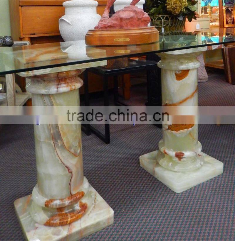 EXCLUSIVE MARBLE GREEN ONYX COLUMNS PILLARS CARVED TOP